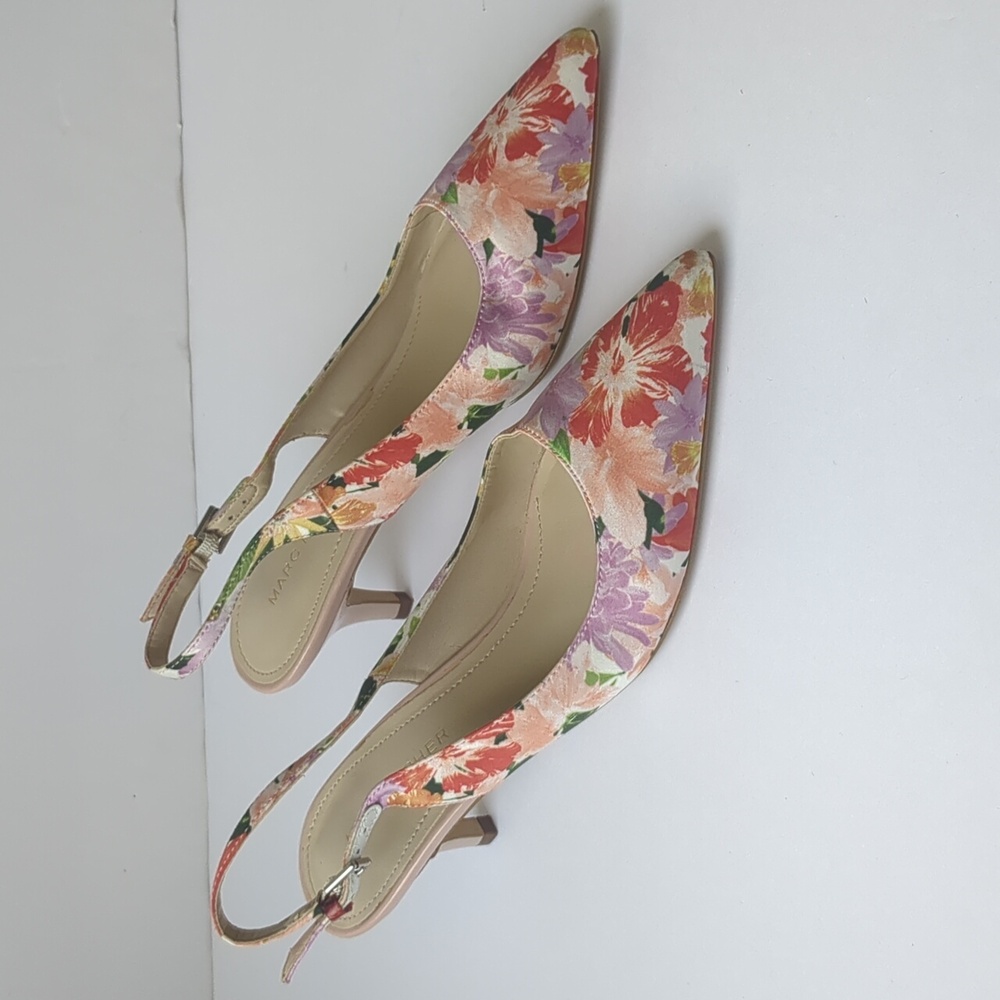 Marc Fisher Floral Pink Purple Red Yellow Green Slingback Kitten Heels Size 6 M